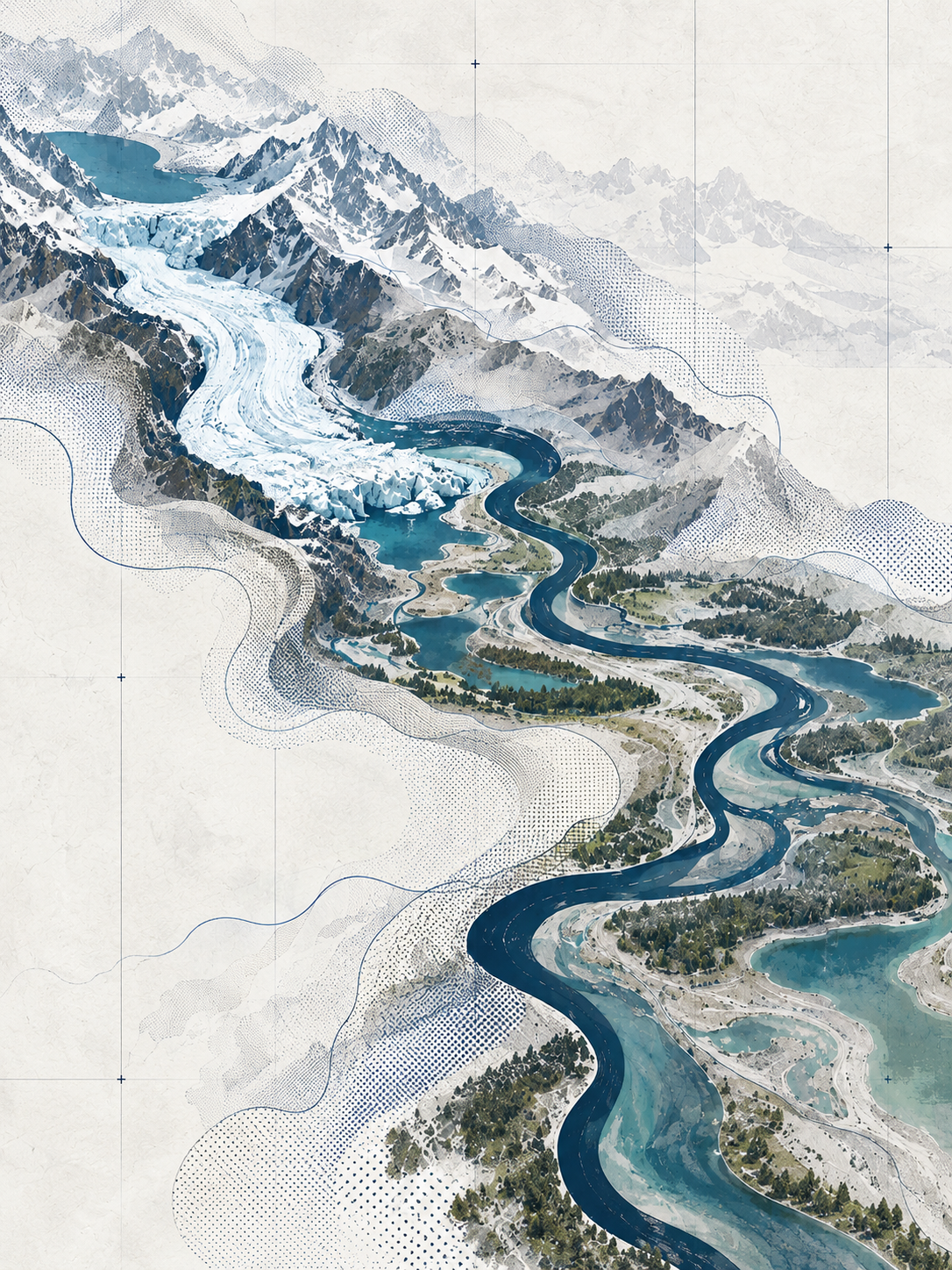 Illustrazione cartografica: i ghiacciai del Garda si ritirano e nasce il Mincio