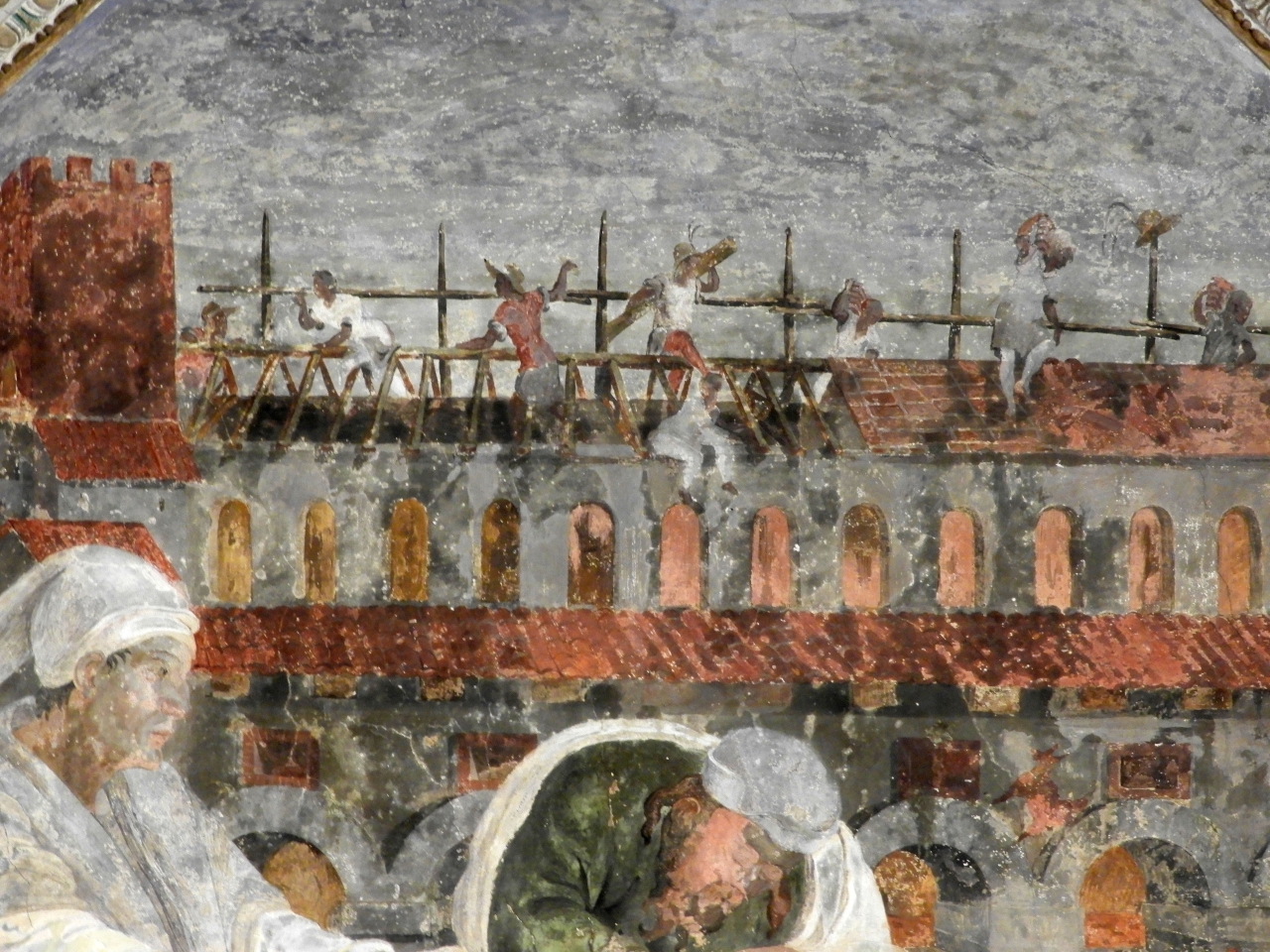 Affresco storico della costruzione del Ponte dei Mulini a Mantova
